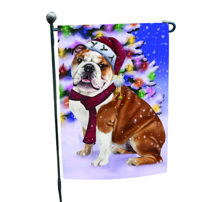 Winterland Wonderland Bulldogs Dog In Christmas Holiday Scenic Background Garden Flag