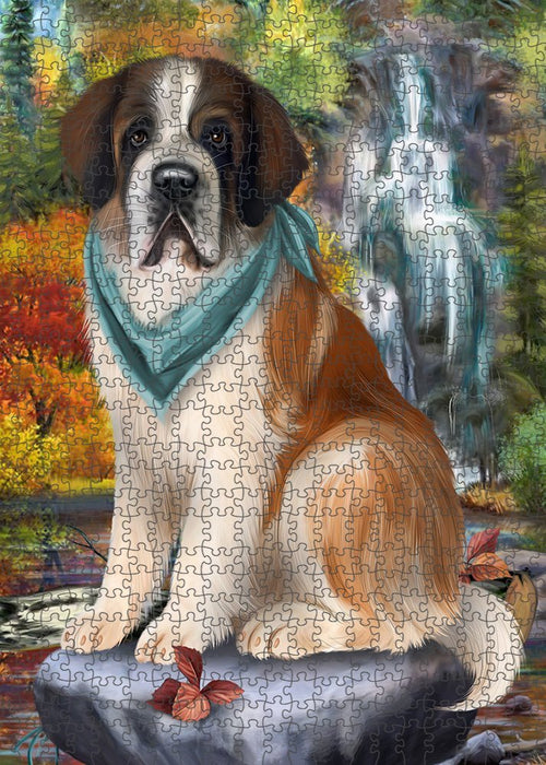 Scenic Waterfall Saint Bernard Dog Puzzle with Photo Tin PUZL52347