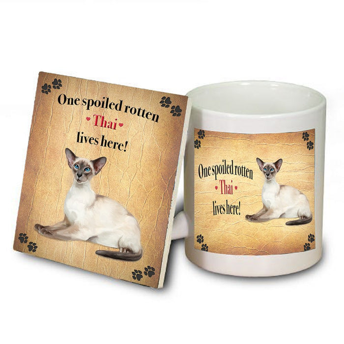 Thai Spoiled Rotten Cat Coaster and Mug Combo Gift Set