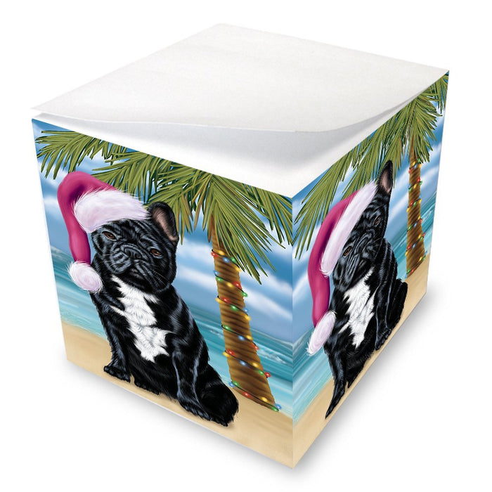 Summertime Happy Holidays Christmas French Bulldogs Dog on Tropical Island Beach Note Cube D537