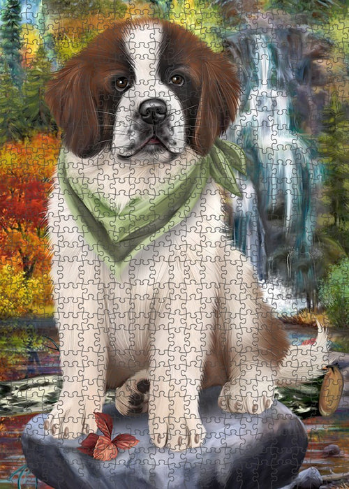 Scenic Waterfall Saint Bernard Dog Puzzle with Photo Tin PUZL52344