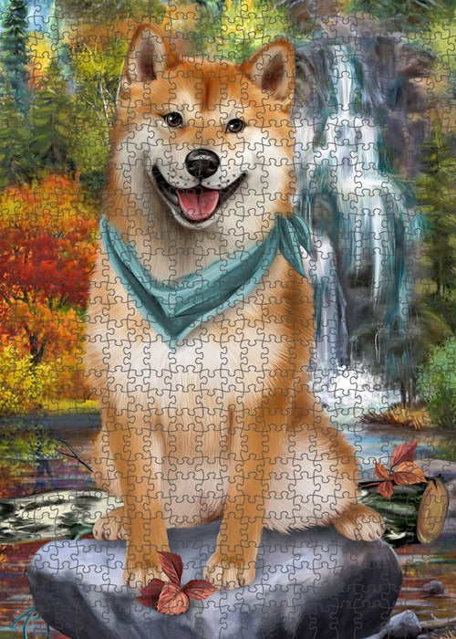 Scenic Waterfall Shiba Inu Dog Puzzle with Photo Tin PUZL52419