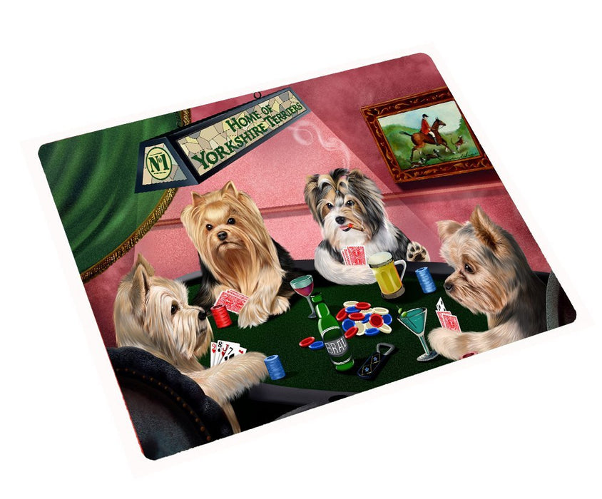 Yorkshire Terrier Large Tempered Cutting Board 4 Dogs Playing Poker