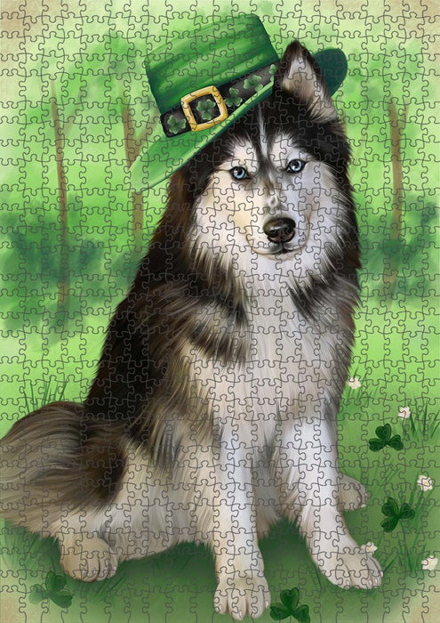 St. Patricks Day Irish Portrait Siberian Husky Dog Puzzle with Photo Tin PUZL51927