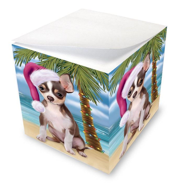 Summertime Happy Holidays Christmas Chihuahua Dog on Tropical Island Beach Note Cube D527