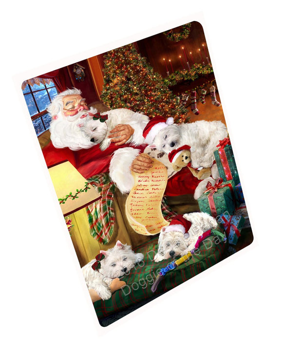 Westies Dog And Puppies Sleeping With Santa Magnet Mini (3.5" x 2")
