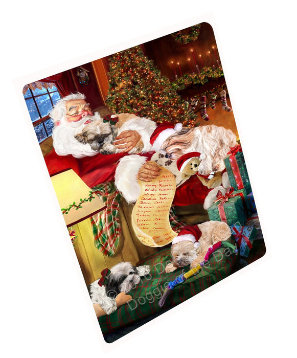 Shih Tzu Dog and Puppies Sleeping with Santa Tempered Cutting Board