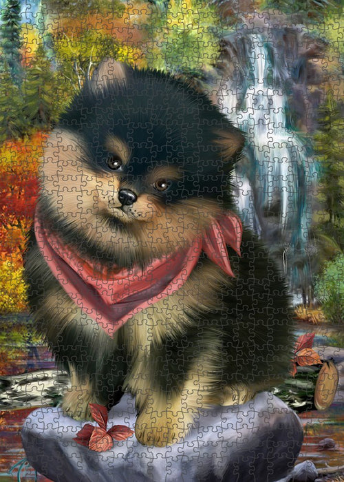 Scenic Waterfall Pomeranian Dog Puzzle with Photo Tin PUZL52302