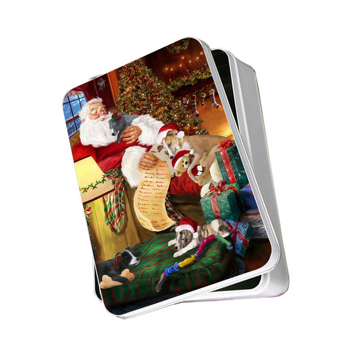 Whippet Dog and Puppies Sleeping with Santa Photo Storage Tin