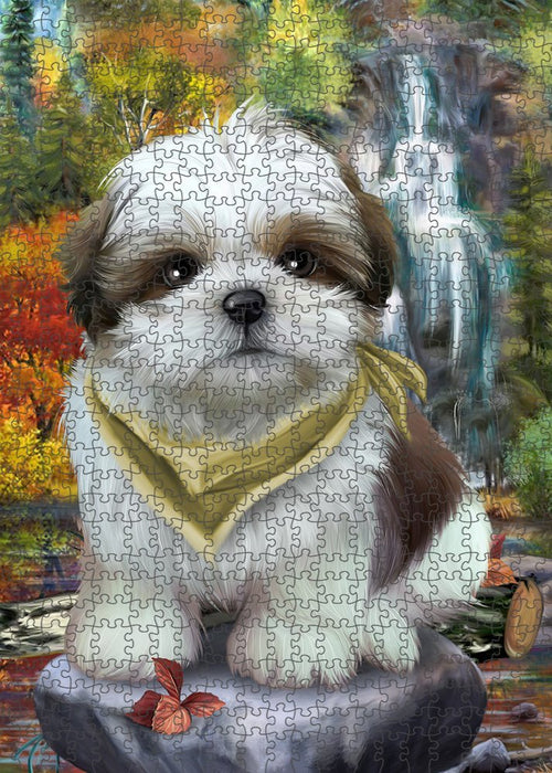Scenic Waterfall Shih Tzu Dog Puzzle with Photo Tin PUZL52431