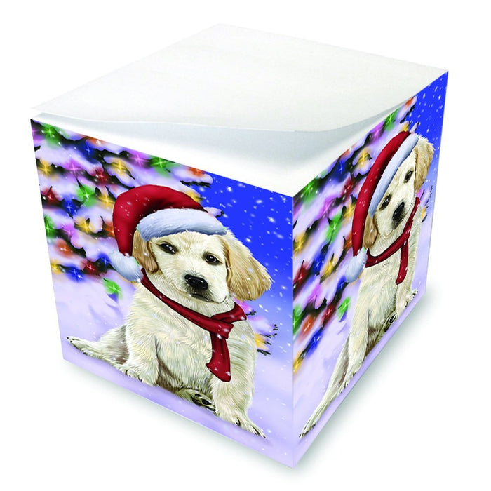 Winterland Wonderland Labrador Dog In Christmas Holiday Scenic Background Note Cube D668