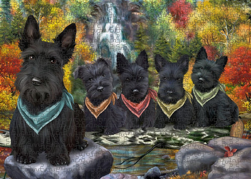 Scenic Waterfall Scottish Terriers Dog Puzzle with Photo Tin PUZL52386