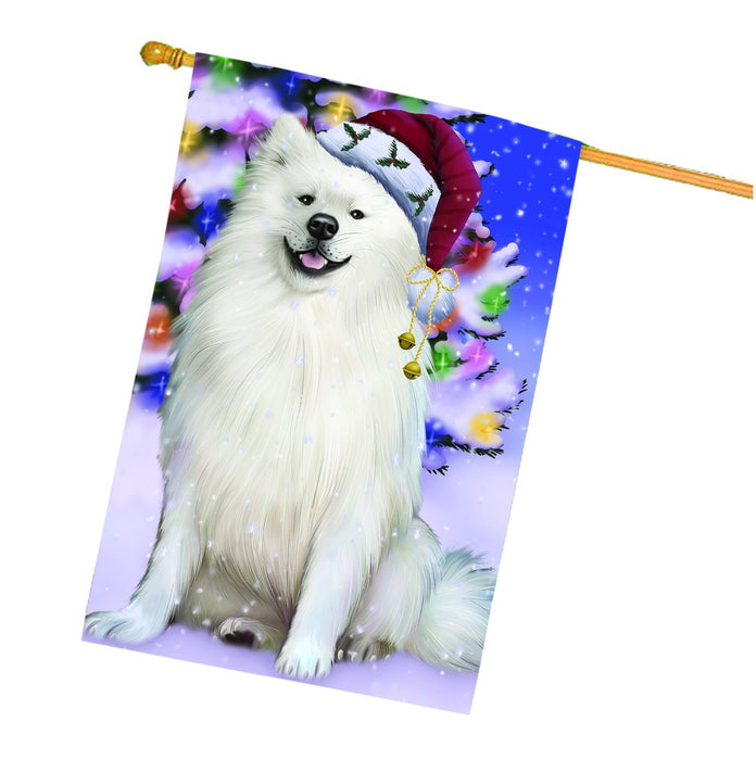 Winterland Wonderland American Eskimo Dog In Christmas Holiday Scenic Background House Flag