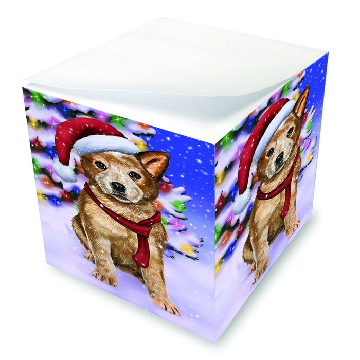 Winterland Wonderland Australian Cattle Dog In Christmas Holiday Scenic Background Note Cube D630