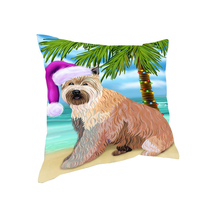 Summertime Happy Holidays Christmas Berger Picard Dog on Tropical Island Beach Throw Pillow