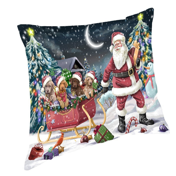 Santa Sled Dogs Christmas Happy Holidays Chesapeake Bay Retriever Throw Pillow PIL1208