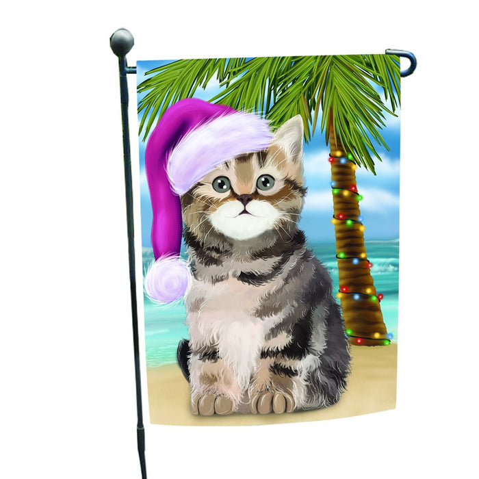 Summertime Happy Holidays Christmas British Shorthair Cat on Tropical Island Beach Garden Flag