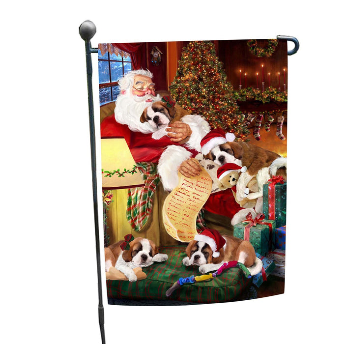 Saint Bernard Dog and Puppies Sleeping with Santa Garden Flag