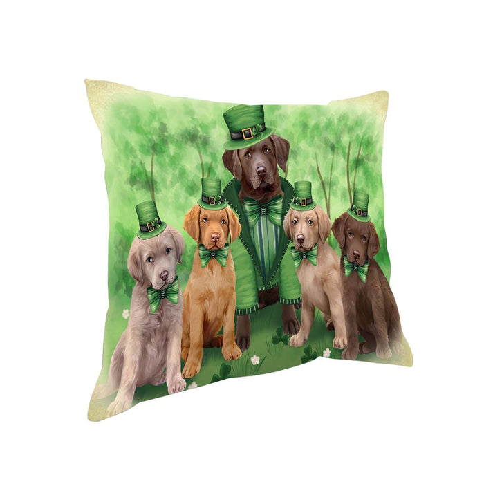 St. Patricks Day Irish Family Portrait Chesapeake Bay Retrievers Dog Pillow PIL50936