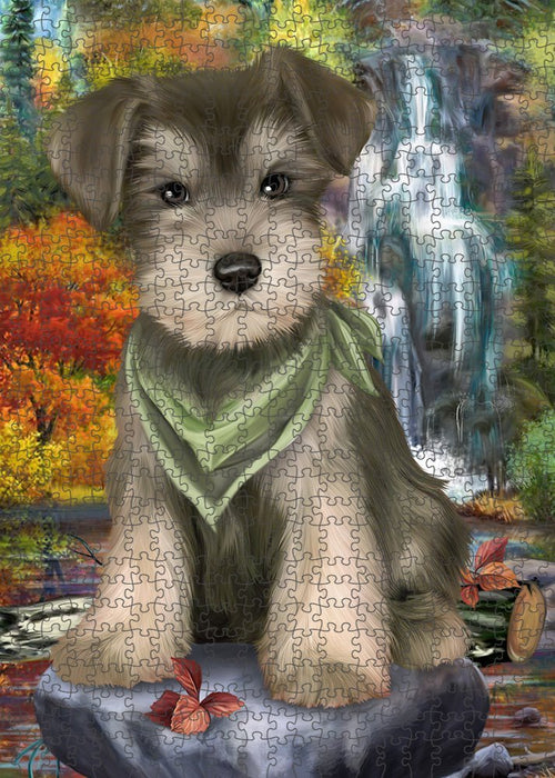 Scenic Waterfall Schnauzer Dog Puzzle with Photo Tin PUZL52380