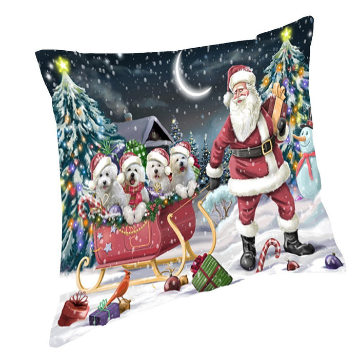 Santa Sled Dogs Christmas Happy Holidays Bichon Frise Throw Pillow PIL1148