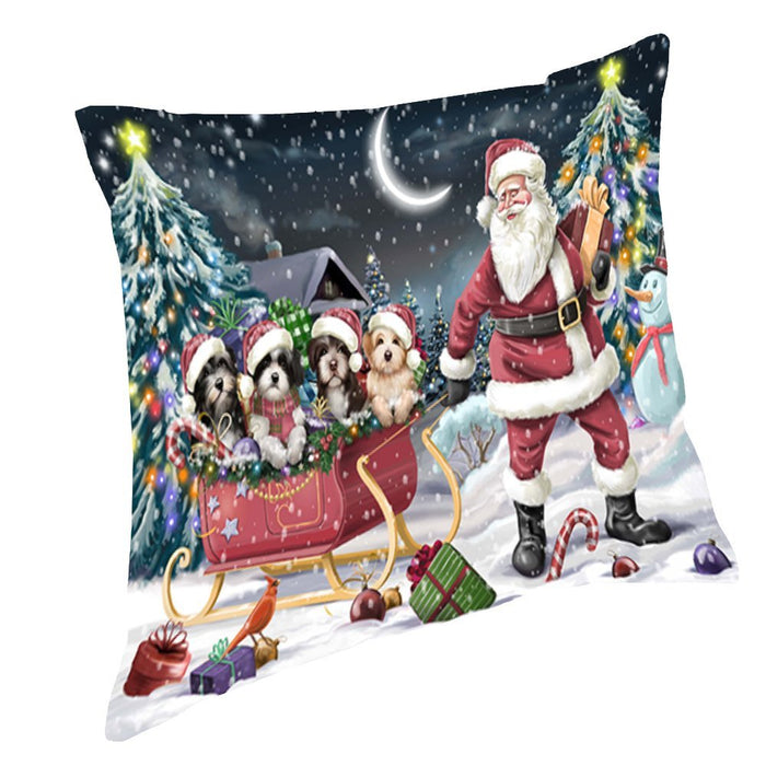 Santa Sled Dogs Christmas Happy Holidays Havanese Throw Pillow PIL1236