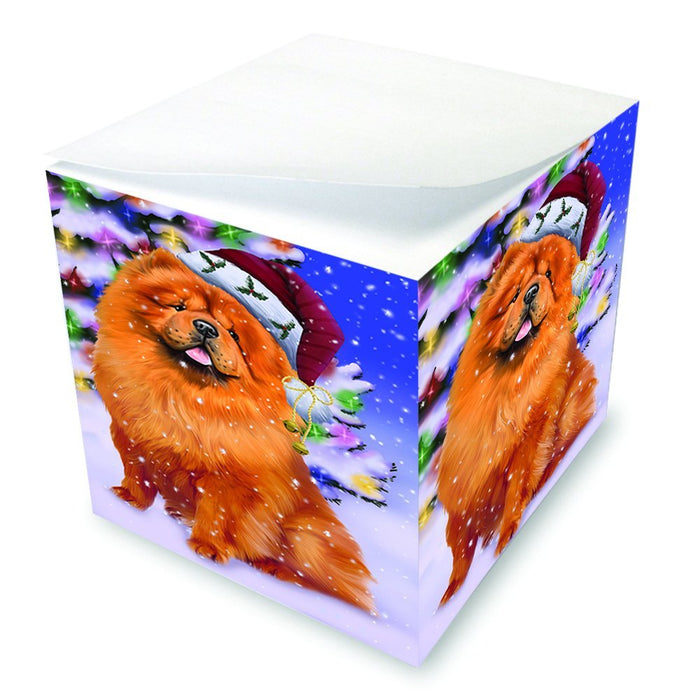 Winterland Wonderland Chow Chow Dog In Christmas Holiday Scenic Background Note Cube