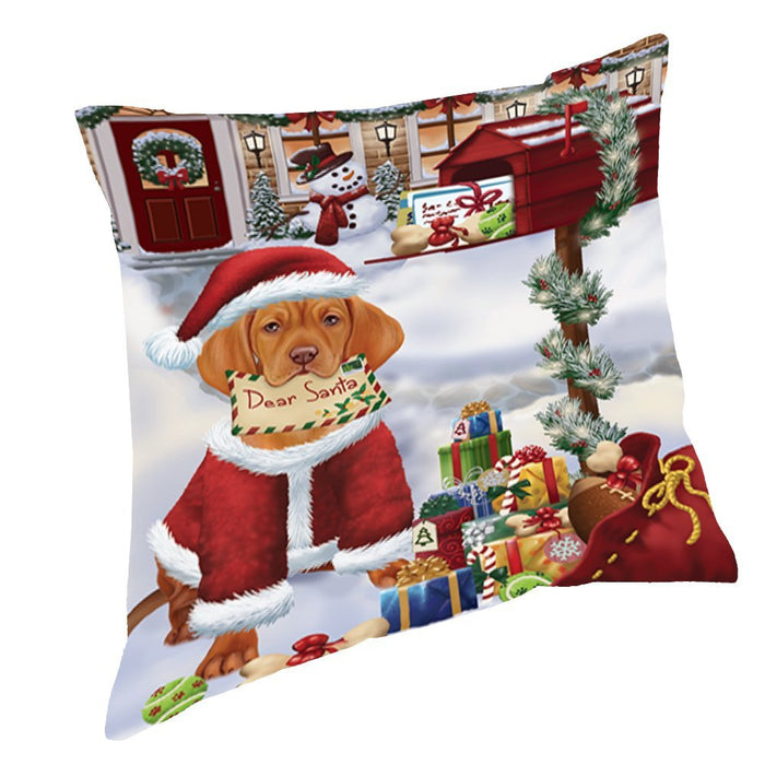 Vizsla Dear Santa Letter Christmas Holiday Mailbox Dog Throw Pillow