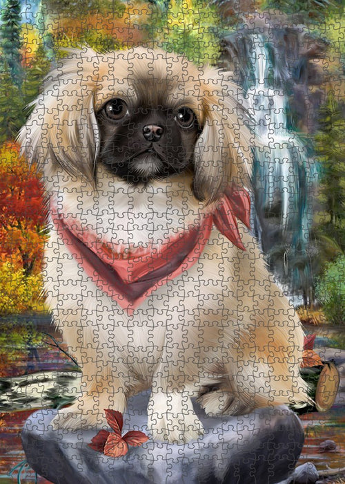 Scenic Waterfall Pekingese Dog Puzzle with Photo Tin PUZL52284