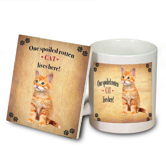 Tabby Orange Spoiled Rotten Cat Coaster and Mug Combo Gift Set