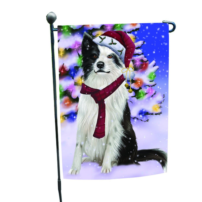 Winterland Wonderland Border Collies Dog In Christmas Holiday Scenic Background Garden Flag