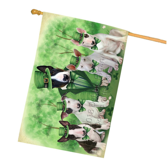 St. Patricks Day Irish Family Portrait Bull Terriers Dog House Flag FLG48713