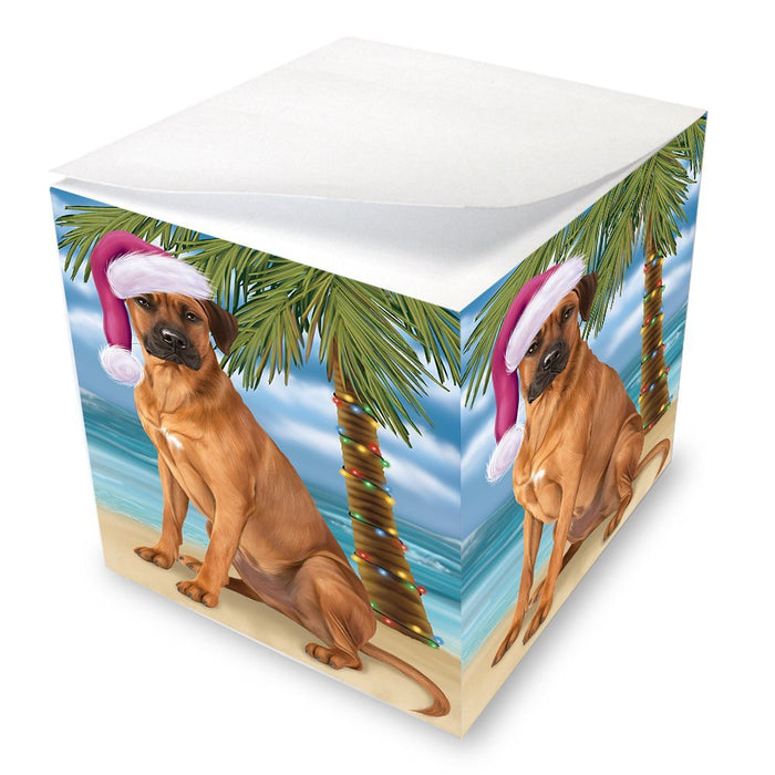 Summertime Happy Holidays Christmas Rhodesian Ridgeback Dog on Tropical Island Beach Note Cube D559