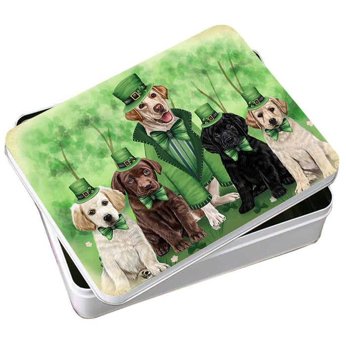 St. Patricks Day Irish Family Portrait Labrador Retrievers Dog Photo Storage Tin PITN48824