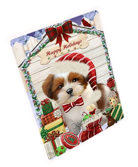Happy Holidays Christmas Lhasa Apso Dog House With Presents Magnet Mini (3.5" x 2") MAG58623
