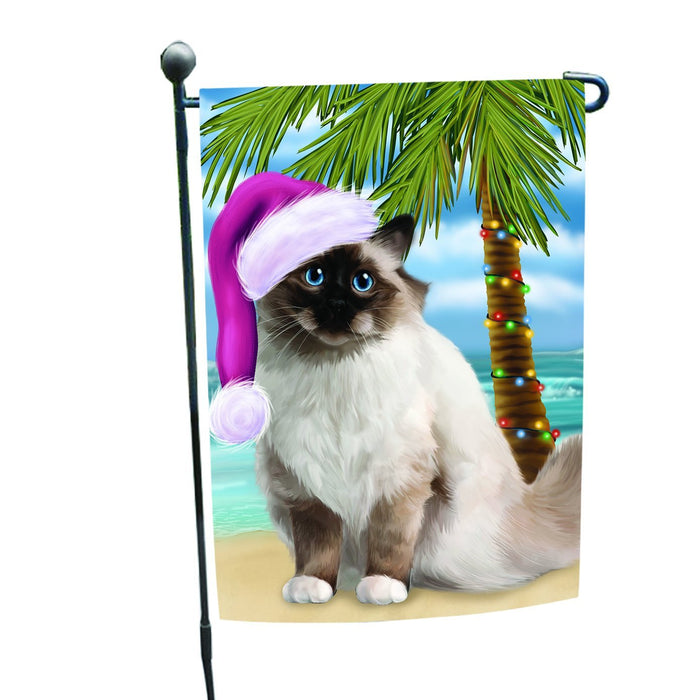 Summertime Happy Holidays Christmas Birman Cat on Tropical Island Beach Garden Flag