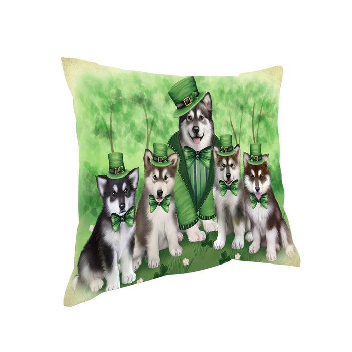St. Patricks Day Irish Family Portrait Alaskan Malamute Dogs Pillow PIL48548