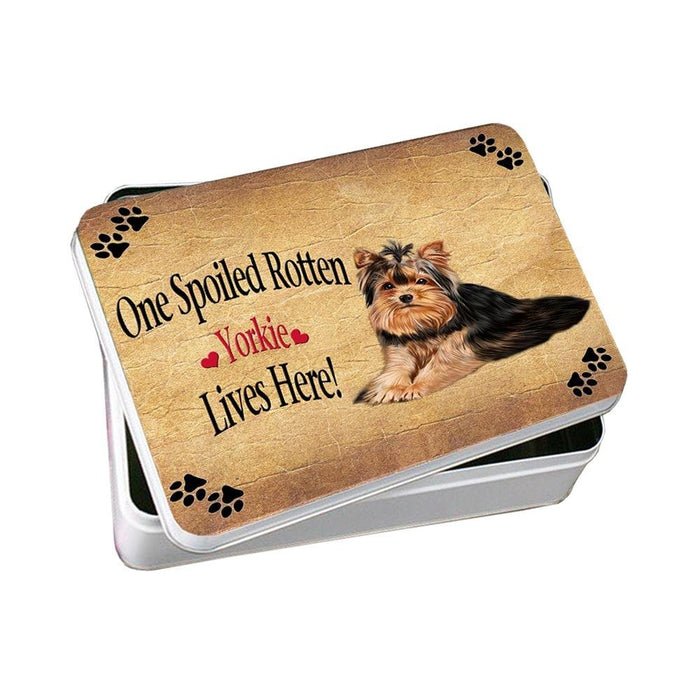 Yorkie Spoiled Rotten Dog Photo Storage Tin