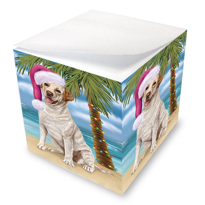 Summertime Happy Holidays Christmas Labradors Dog on Tropical Island Beach Note Cube D547