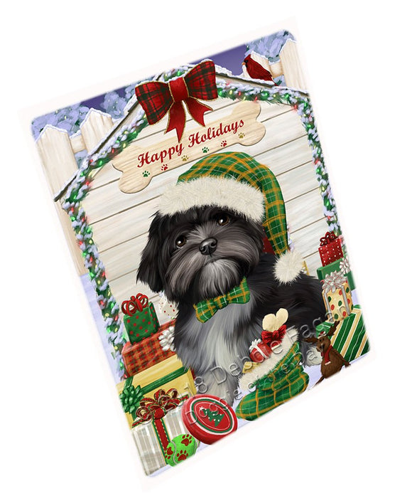 Happy Holidays Christmas Lhasa Apso Dog House With Presents Magnet Mini (3.5" x 2") MAG58614