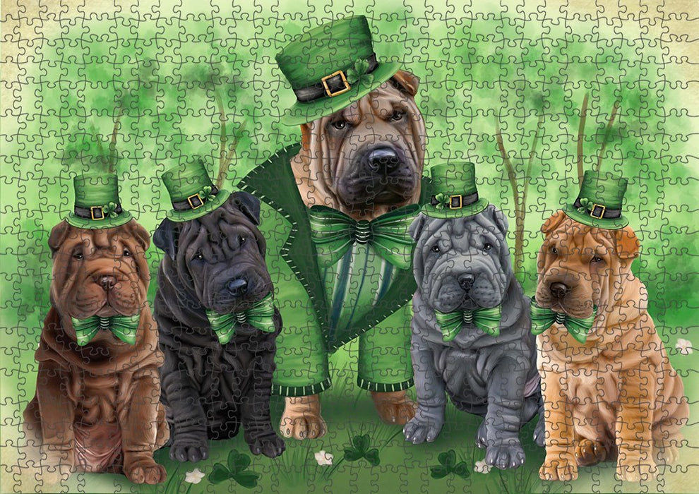 St. Patricks Day Irish Family Portrait Shar Peis Dog Puzzle with Photo Tin PUZL51870 (300 pc. 11" x 14")