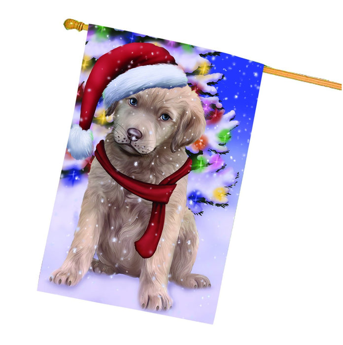 Winterland Wonderland Chesapeake Bay Retriever Dog In Christmas Holiday Scenic Background House Flag