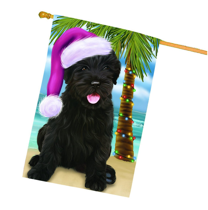 Summertime Happy Holidays Christmas Black Russian Terrier Dog on Tropical Island Beach House Flag