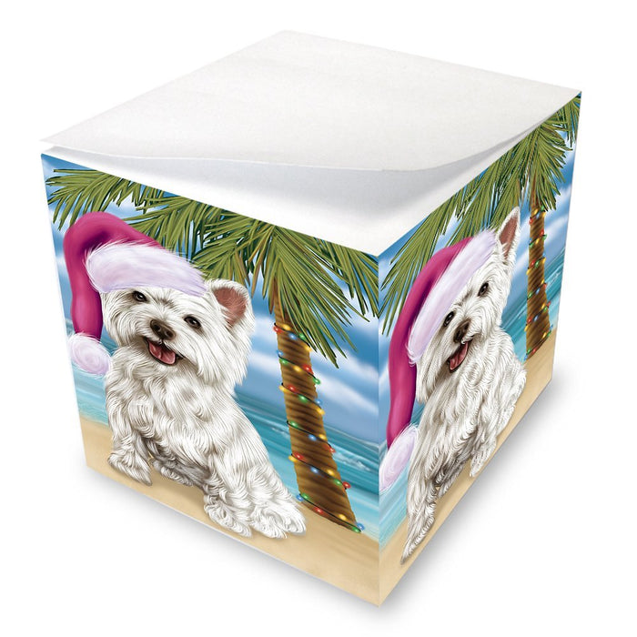 Summertime Happy Holidays Christmas West Highland Terriers Dog on Tropical Island Beach Note Cube D575