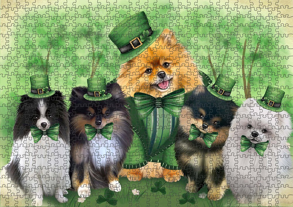 St. Patricks Day Irish Family Portrait Pomeranians Dog Puzzle with Photo Tin PUZL51750