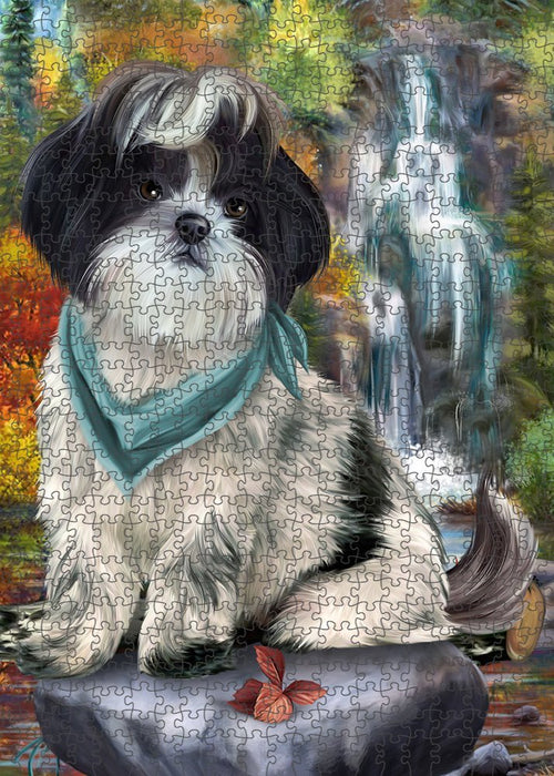 Scenic Waterfall Shih Tzu Dog Puzzle with Photo Tin PUZL52437