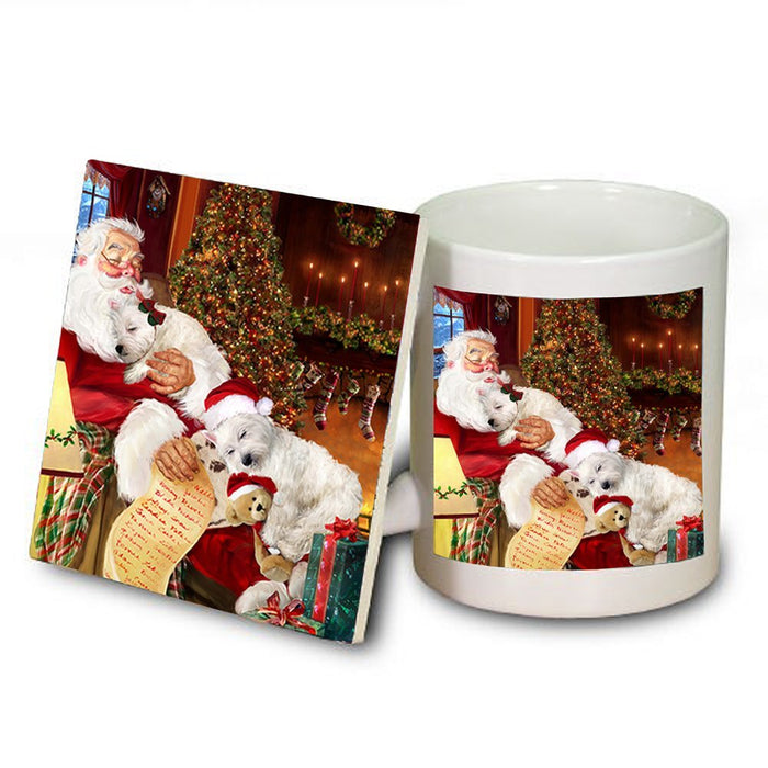 Westies Dog with Puppies Sleeping with Santa Mug & Coaster Set