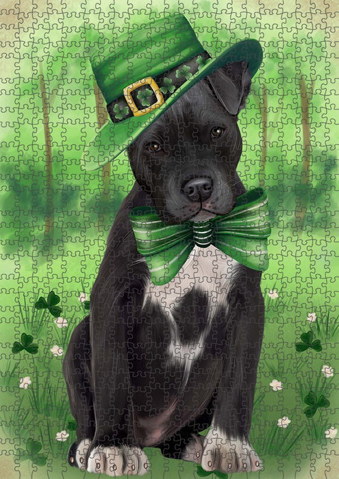 St. Patricks Day Irish Portrait Pit Bull Dog Puzzle with Photo Tin PUZL51735