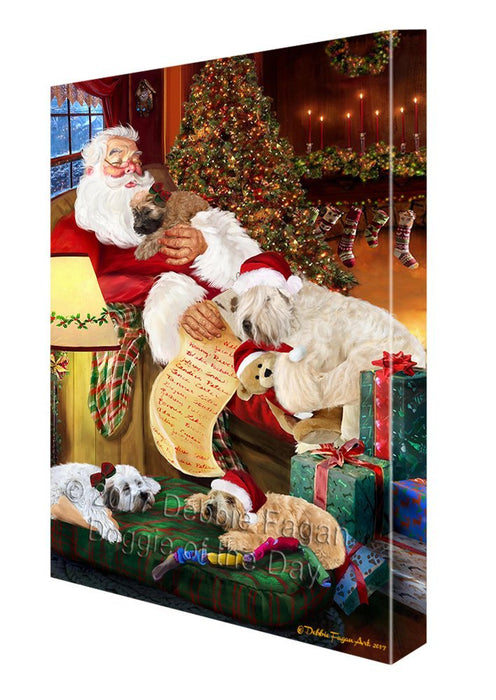 Wheaten Terrier Dog and Puppies Sleeping with Santa Canvas Wall Art