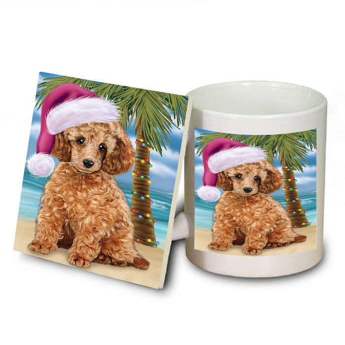 Summertime Poodle Dog on Beach Christmas Mug and Coaster Set MUC0683